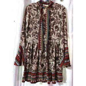 Catch Stitch Women's Dress Size Large Brown Floral Print Nwt Length 31"